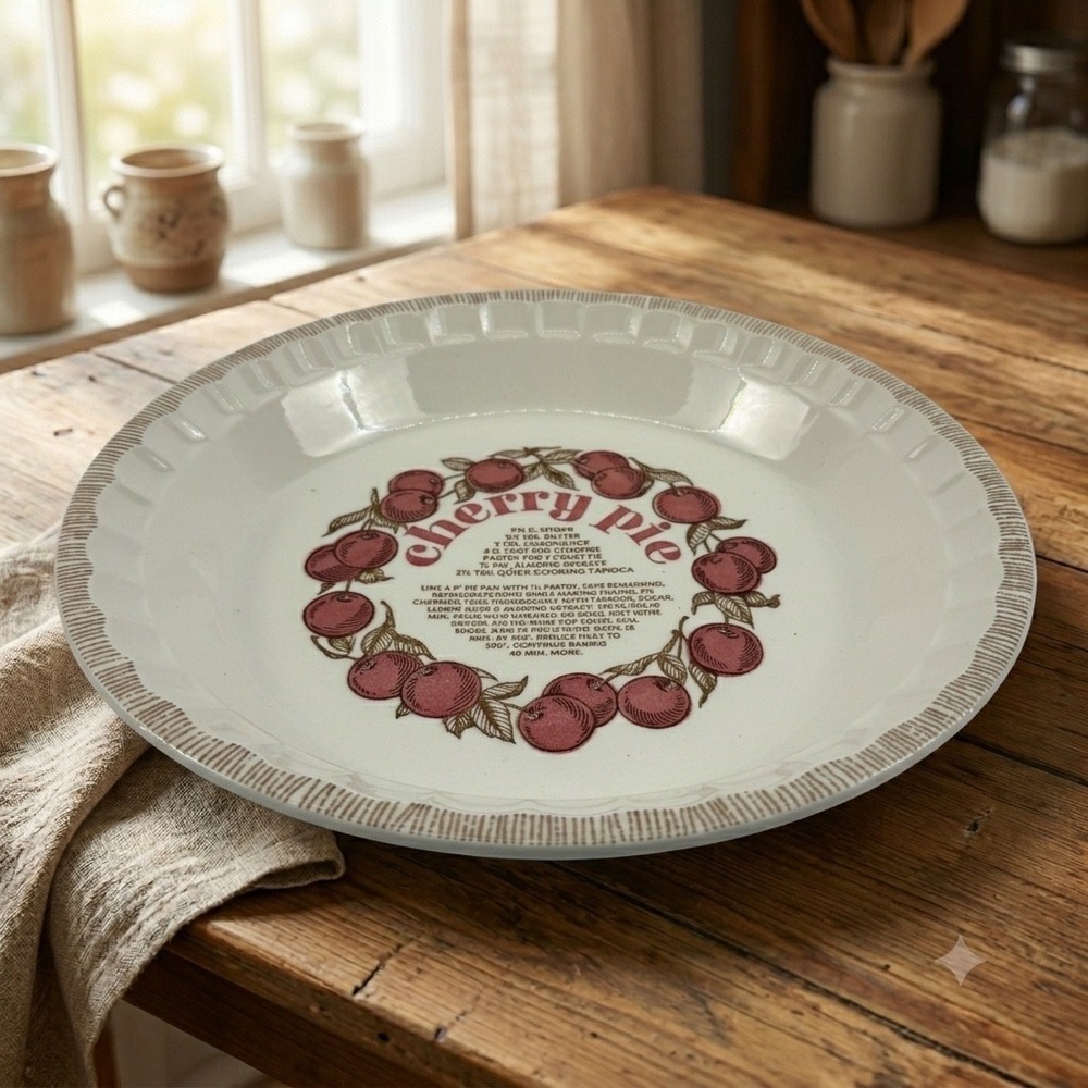 Royal China Country Harvest Cherry Pie Recipe Pie Plate Baker 10" Vintage